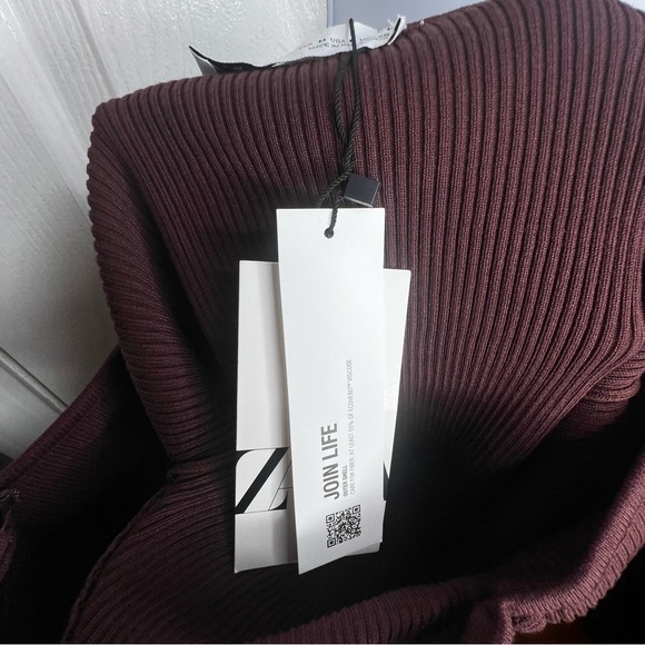 NWT Zara Women’s Medium Brown Rib Knit Off Shoulder Crop Top Sweater M - Picture 9 of 16